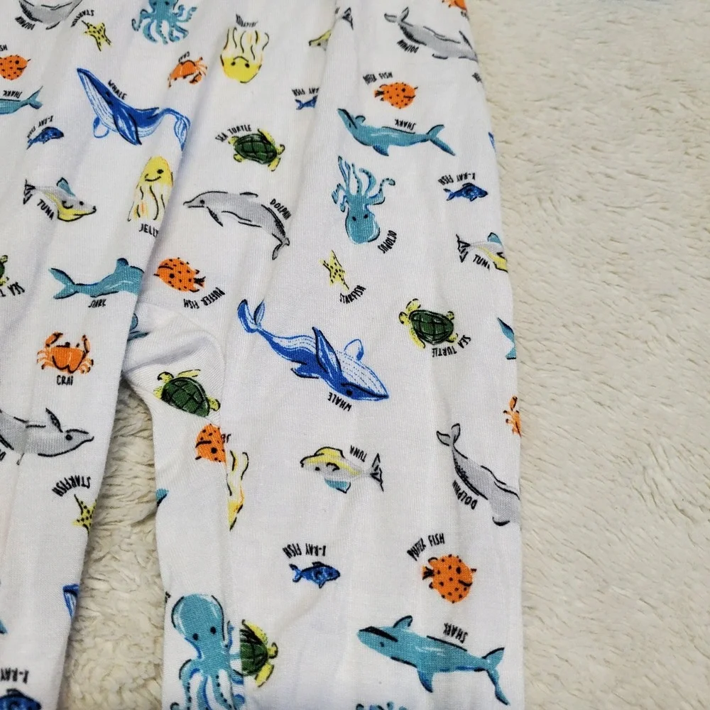 Milkberry White Blue Ocean Bamboo One Piece Pajama Baby Boy 6-9‎ Months Cozy